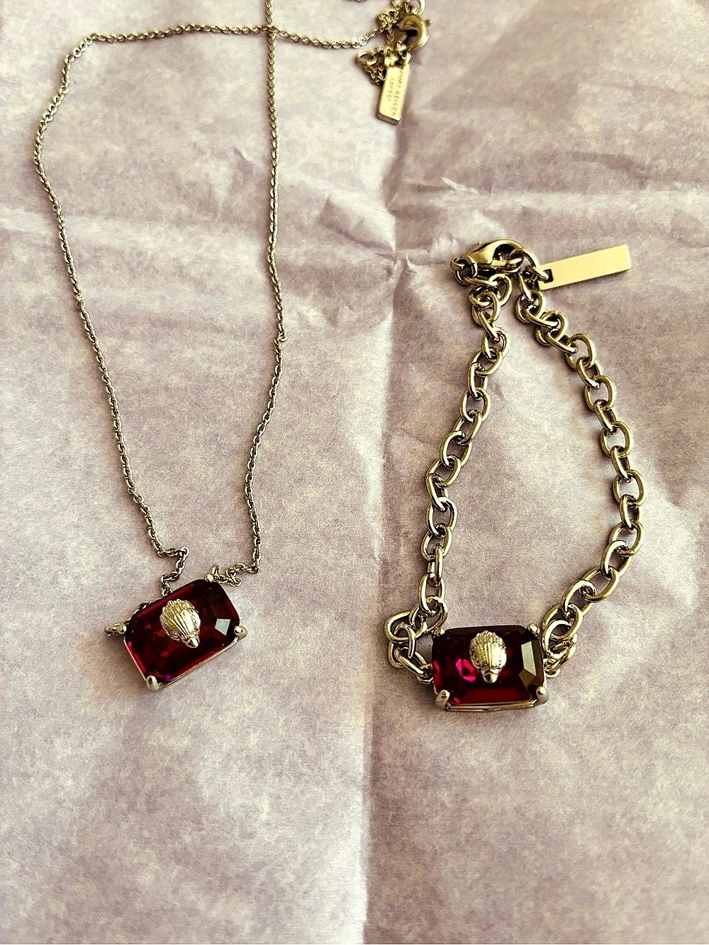 KURT GEIGER LONDON beautiful purple/red Jeweled Necklace & Bracelet Set , New